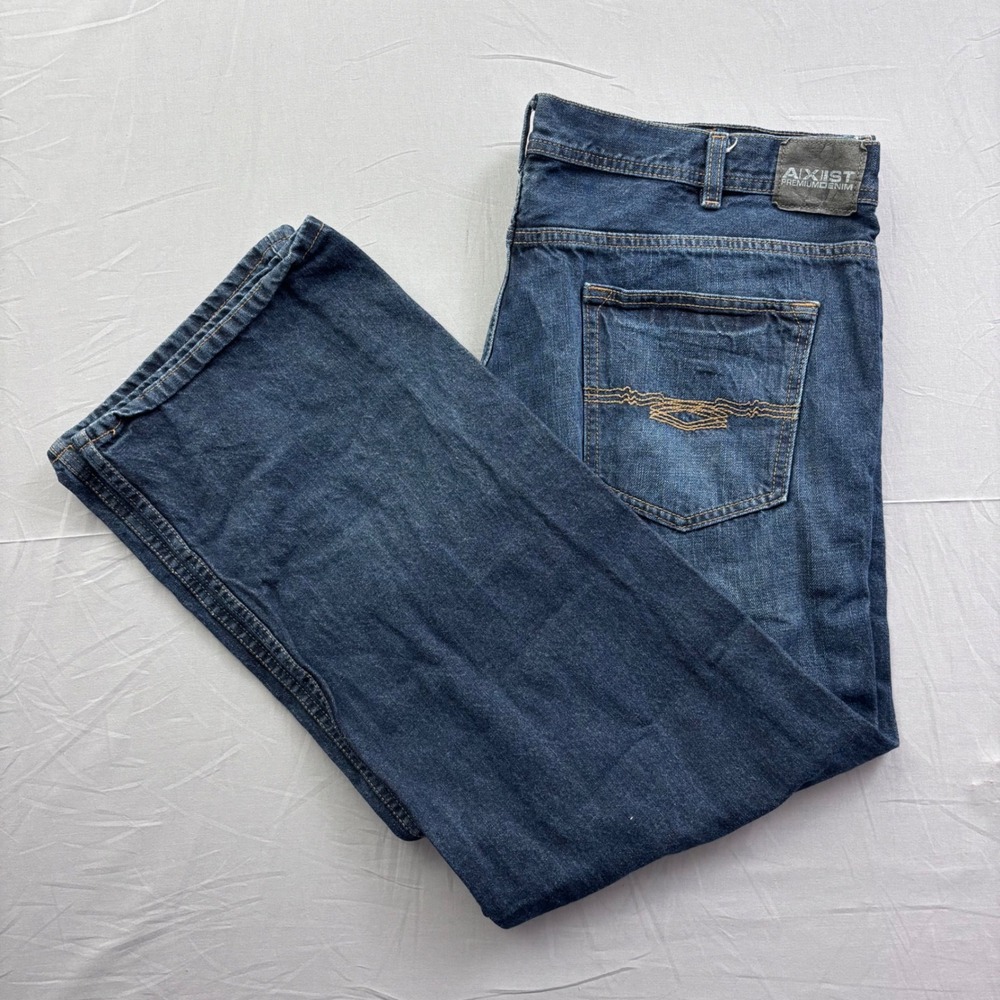 Axist Premium Denim Mens Straight Leg Jeans‎ Dark Wash 40x30 Blue Cotton